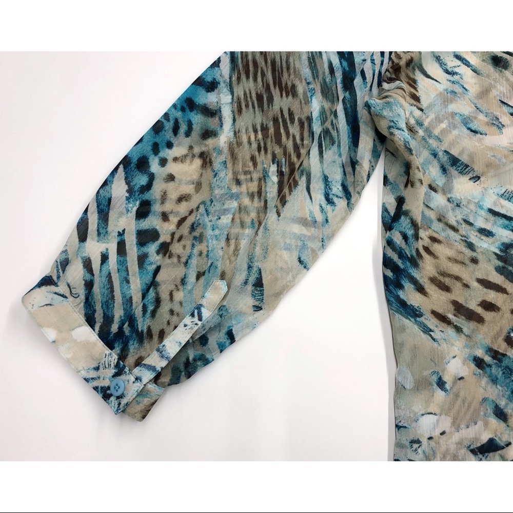 Chico's Blue Cream Animal Print Burnout Blouse - Picture 11 of 15